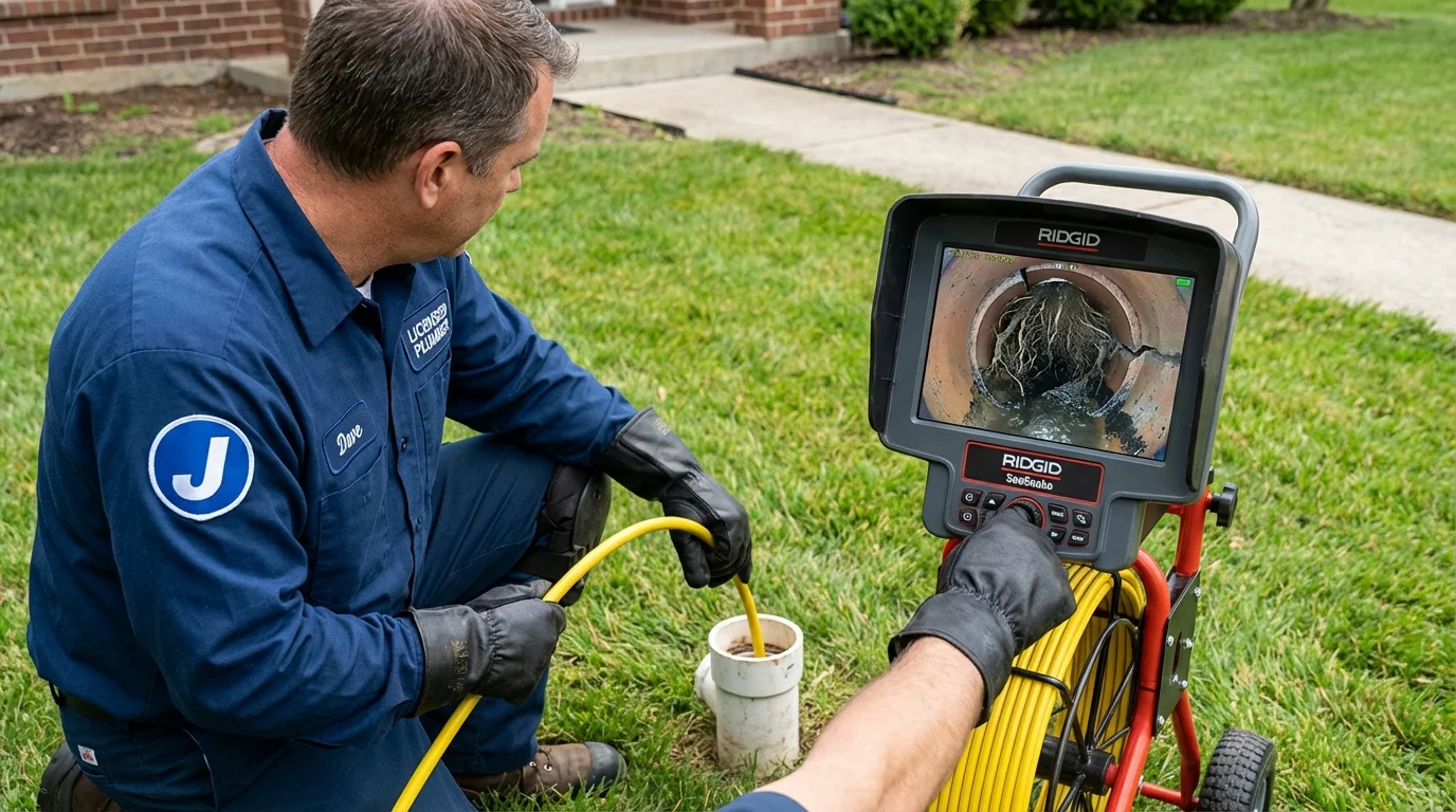 Sewer camera inspection being performed by Johns Plumbing LLC in Cutler