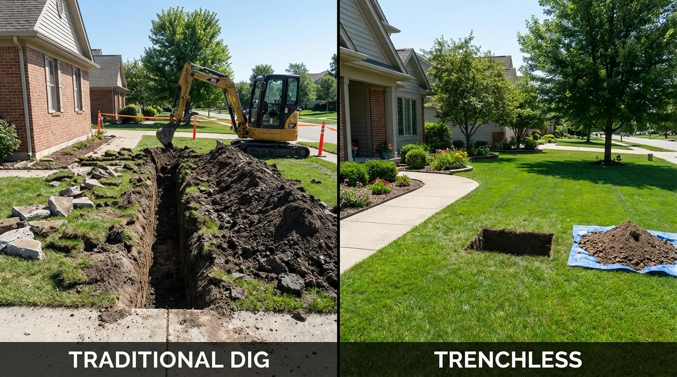 Trenchless sewer repair with minimal yard damage versus traditional excavation in Cutler, CA